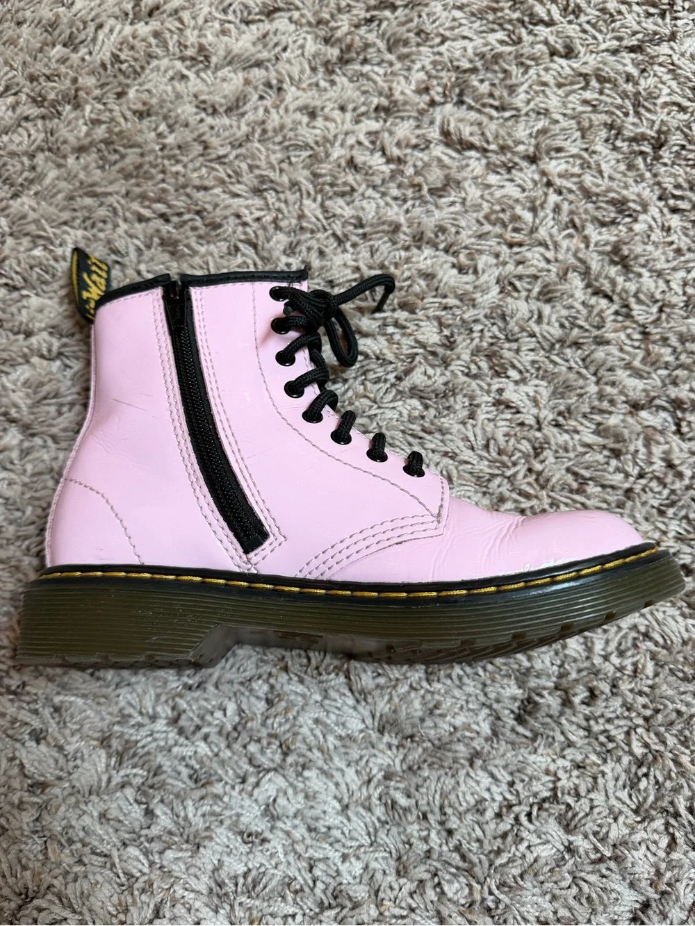 Dr. Martens Kids 1460 Patent Leather Lace Up Boots Pale Pink Size 2